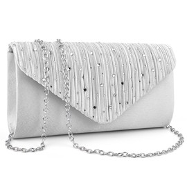 MeeQee Women's Clutch Elegant Evening Bag Handbag Shiny Sequins Envelope Bag Bridal Bag Shoulder Bags Cross Body Shoulder Bag with Removable Chain for Wedding Leisure Date, silver