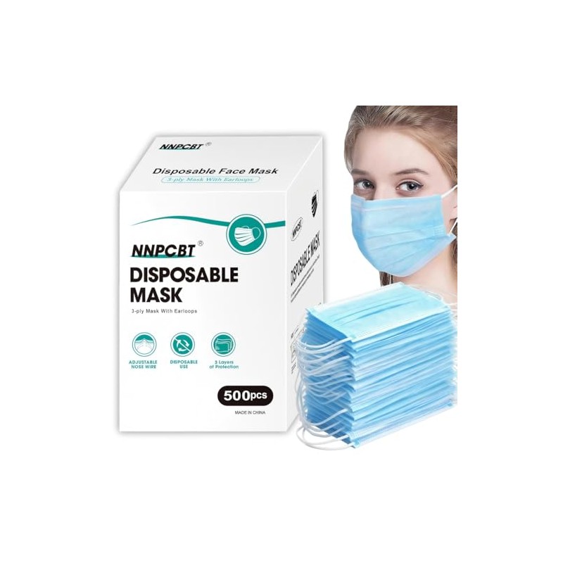 500 Pcs Blue Disposable Face Masks, 3 Ply Face Masks