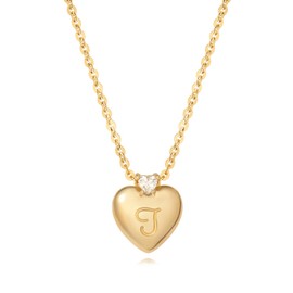 MEVECCO Gold Initial Heart Shaped Necklace Dainty Heart Pendent Necklace with Initials Heart Charm Gold Necklace Cubic Zircon Heart Necklace for Her Jewelry(J)