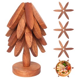 DELAVIDA Wooden Trivets for Hot Dishes, Tree Trivets with 4 Wooden Coasters and 1 Stand, Trivets for Hot Pots and Pans Cups Bowls Mugs Plates Holder Home Kitchen Dinning Table Use, Decorations Gift