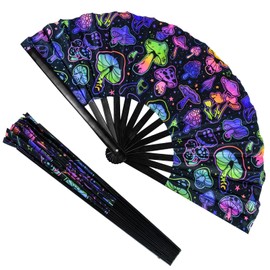 XinSeYuAN UV Glow Rave Fan Foldable for Drag Queen - Large Clack Festival Folding UV Glow Rave Fan Hand Fan - for EDM, Music Festival, Event, Party, Dance, Performance