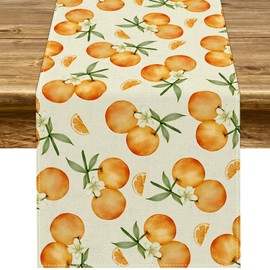 Pudodo Orange Citrus Table Runner Little Cutie Themed Birthday Baby Shower Spring Summer Party Kitchen Dining Home Decoration (13" x 72")