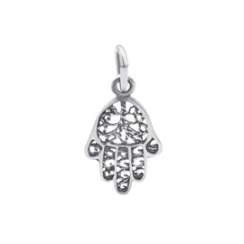 Silverly Small 925 Silver Hamsa Hand Pendant for Necklace - Filigree Fatima Hand Charms for Charm Bracelets or Earrings - Spiritual Symbolic Birthday Gifts for Women, Sterling Silver