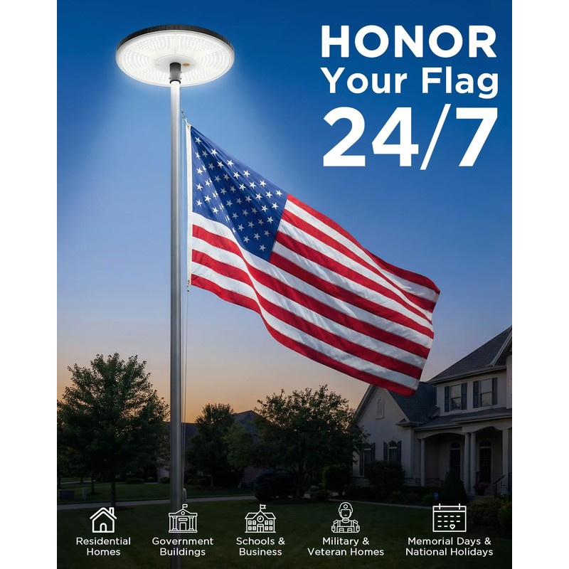 Flagpole Light Solar Powered, 360 LED Ultra Bright Flag Light