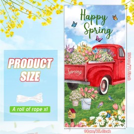 Spring Door Covers Happy Spring Banner Spring Welcome Porch Sign Spring Door Banner Decorations Seasonal Welcome Decor for Garden Outdoor Yard House, 70.9 x 35.4 Inch