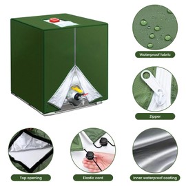 Frstem 420D IBC Tank Cover and 2 Pieces Filter Lid Filter, IBC Tank Accessories for Water Tank 1000L, 120 x 100 x 116 cm (Green)