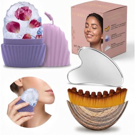Kit de Skincare Facial 3 en 1, Sistema de Drenaje Linfático con Gua Sha de Acero Inoxidable, Cepillo Ergonómico y Rodillo de Hielo para Rostro, Rutina Spa para Lifting y Definición Facial, Ideal para Regalo