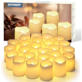 SHYMERY - Velas LED sin llama, parpadeantes, 24 unidades, blanco cálido, 200 horas, decoración para bodas, Halloween, mesas