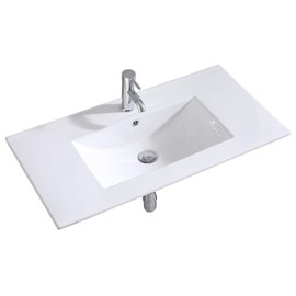 Walnest 36" Drop-In Rectangular Ceramic Bathroom Vanity Sink Top with Integrated Overflow, Includes Single Hole Faucet & Pop-Up Drain Assembly，White