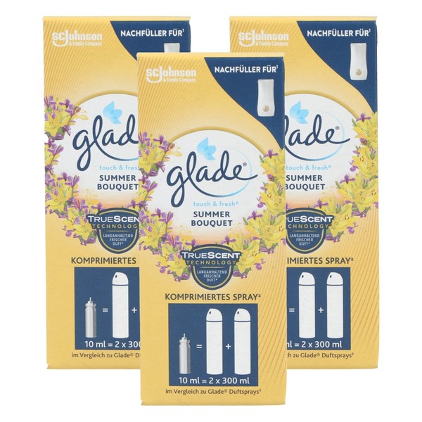 Glade Touch & Fresh Air Freshener Refill Summer Bouquet 10 ml Pack of 3 Floral