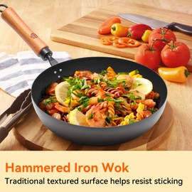 WANGYUANJI 11-Inch Hand-Hammered Iron Frying Pan with Lid and Spatula