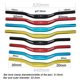 UPANBIKE MTB Mountain Bike Bicycle Short Kids Handlebar φ31.8mm*440mm Riser Bar(Fuchsia)