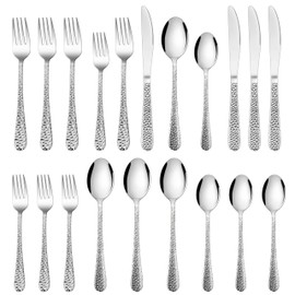 HaWare Hammered Silverware Set, 20-Piece Stainless Steel Flatware Set Serving for 4, Food-Grade Tableware Cutlery Set, Durable Eating Utensil Sets for Home Restaurant, Mirror Polish, Dishwasher Safe