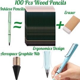 FLTON 36 Pcs Portable Erasable Inkless Pencil Set(12 Pcs Everlasting Pencils with Eraser+24 Pcs Replaceable Nibs) for Writing and Art Sketch