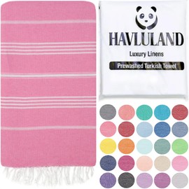 HAVLULAND Turkish Beach Towel Oversized 39x71 Turkish Bath Towels Highly Absorbent Quick Dry Extra Large Sand Free Beach Towels for Beach Pool Spa Gym Yoga Travel Camping Blanket - Pink