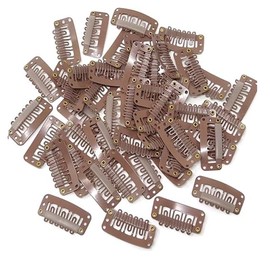 LALOCAPEYO 50 Pcs Metal U-Shape Wig Clips, 6 Teeth 32MM Small Snap Comb, Hair Extension Clips, Wig Accessories (Light Brown)