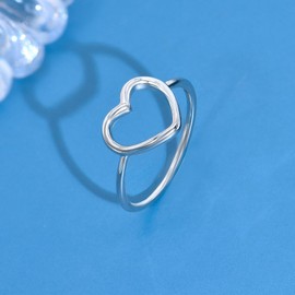 JSGEMSLEE Sterling Silver Heart Ring for Women White Gold Plated Love Heart Finger Rings Promise Wedding Statement Stackable Rings Size 8