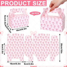 FYSUIMU 24Pcs Pink Bow Treat Boxes with Handles Pretty Bow Knot Candy Goodie Boxes Paper Gift Container for Birthday Wedding Baby Shower Party Supplies