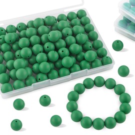 Sunrony 70Pcs Silicone Beads, 15mm Silicone Beads for Keychain Making Silicone Focal Beads Loose Rubber Silicone Beads for Necklace Making Kit and Bulk Round Silicone Beads for Pens (Christmas Green)