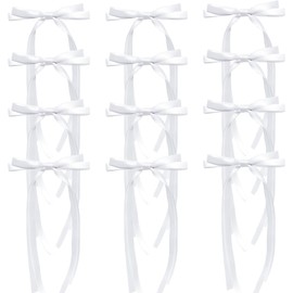 12PCS White Bow for Hair Hair Ribbon for Women Silky Bow Hair Clip Bowknot with Long Tail Hair Accessories for Women Girls Wedding Party