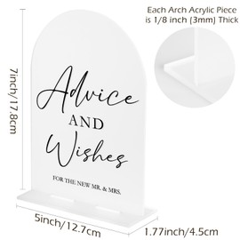 Acrylic Advice and Wishes Sign with Stand- 5"x7" Frosted Arch Acrylic Wedding Sign with Base,1/8" Thick | Modern Acrylic Table Sign for Wedding & Party (Frosted, 5x7 Inch)