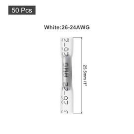 sourcing map 50Pcs Heat Shrink Butt Connector, Crimp Connectors Waterproof Marine Automotive Wire Crimp Terminals 26-22AWG White