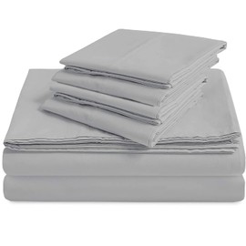 Mr Pandaa 100% Giza Egyptian Cotton Dreams Sheet Set, Long-Staple Cotton, 6 PC Giza-Bed-My-Sheets-&-Pillowcases, Sateen Weave Soft Silky Feel, Fits Mattress Upto 15'' Deep - Light Grey-Twin