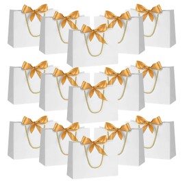 12Pack White Gift Bags,Small Gift Bags with Handles,Paper Party Favor Bag Bulk with Bow Ribbon Gift Wrap Bags for Bridesmaid Christmas Baby Shower Birthday Celebration Holiday