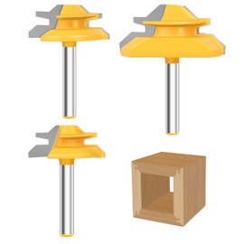Pynsseu 45 Degree Lock Miter Router Bit 1/4 Inch Shank 3 Pcs Joint Router Bit Set, Carbide Steel Router Bits for Woodworking, Wood Milling Cutter for Making Miter Joint 1/2", 5/8", 3/4" Cutting Height