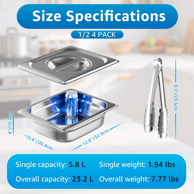 1/2 Half Size Hotel Pans with Lids | 4" Deep
