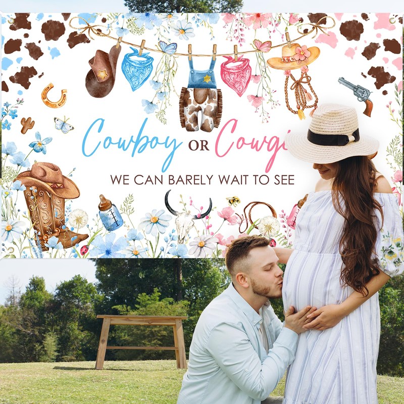 Mocsicka Cowboy or Cowgirl Gender Reveal Backdrop Banner Western Rodeo
