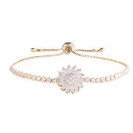 Mikovivi Sunflower Bracelet, Spinning Adjustable Sunflower Bracelet Golden Flower Rhinestone Fidget Anxiety Jewelry Sparkly Statement Accessories for Women