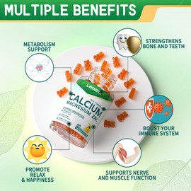 Calcium Magnesium Zinc Gummies with Vitamin D3 & K2 - High Potency Enhanced Absorption -60 Orange Gummies Flavored