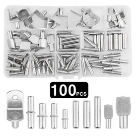 TOVOT 100PCS Shelf Pins Assortment Kit 4 Styles Shelf Support Pins Shelf Pegs Set for Wardrobe Cupboard Furniture