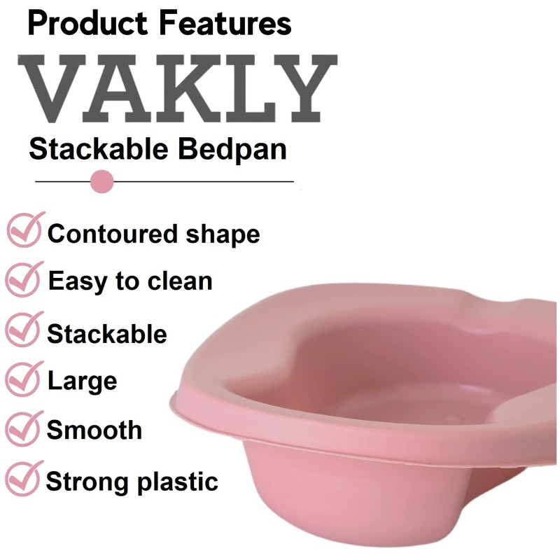 Vakly Bedpan - Smooth Contoured Stackable - Easy to Clean