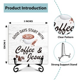 Coffee Bar Sign, Coffee Station Decor Bible Gift for Women Friends, Desk Decorations for Home Office, Wooden Plaque With Stand-TJ31