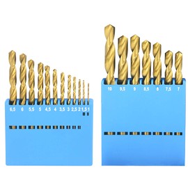 NORTOOLS HSS Round Shank TiN Coated Drill Bit Set with Plastic Tool Display Storage Box 19 pcs 1.0-10.0 x 0.5 mm