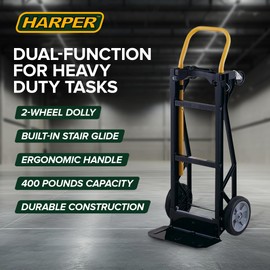 Harper Trucks Convertible Nylon Hand Truck w/ Stair Glides, 300lb Dolly & 400lb Cart Limit
