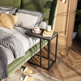 WLIVE Side Table, C Shaped End Table for Couch, Sofa and Bed, Large Desktop C Table for Living Room, Bedroom, Gray and Black