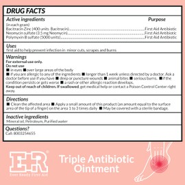 Ever Ready First Aid Triple Antibiotic Ointment 1.0 oz, First Aid Ointment for Minor Scratches, Cuts, Burns, Wounds - 6 Packs