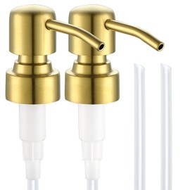 AUNRGO Gold Soap Dispenser Pump Replacement - Brushed Finish 304 Stainless Steel Hand Lotion Soap and Liquid Dispenser Pumps Replacement for Regular Mouth Bottles, Standard 28/400 Neck Size,2 Pack