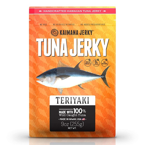 Kaimana Wild-Caught Ahi Tuna Jerky - Teriyaki | Rich in Omega-3s & High in Protein | All-Natural & Organic Fish Jerky (9 oz)