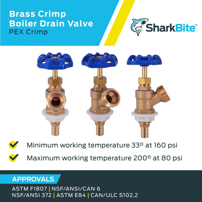 SharkBite 1/2 x 3/4 Inch MHT Brass Crimp Boiler Drain