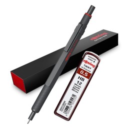 rOtring 600 Mechanical Pencil, HB Lead 0.5 mm, All-Metal Body Mechanical Pencil, Dark Stone, Non-Slip Knurled Handle & Hexagonal Shank, Set with Extra Refills