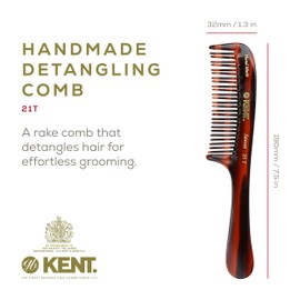 Kent 21T 8 Inch Large Hair Detangling Comb, Wide Teeth for Thick Curly Wavy Hair. Long Hair Detangler Comb For Wet and Dry. Handmade of Quality Cellulose, Saw-Cut Hand Polished, Made in England