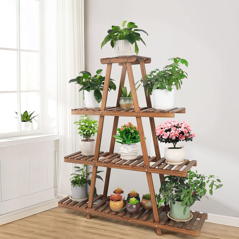 Ufine 4 Tier Wood Plant Stand Indoor Outdoor A Frame