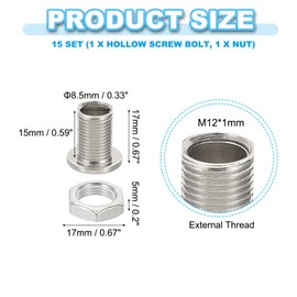 PATIKIL M12x17mm Bolt and Nut Kit, 15 Sets Fine Thread Hollow Screw Assortment Round Head Screw Through Hole Bolt Fastener for Chandelier
