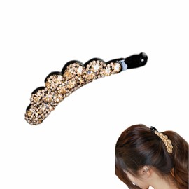 EZ PEACH Banana Clip, Easy Hair, Sparkling and Shine, Large, Simple, Hair Accessory, Hair Accessory, Adult, Elegant, Hair Accessory (Gold)