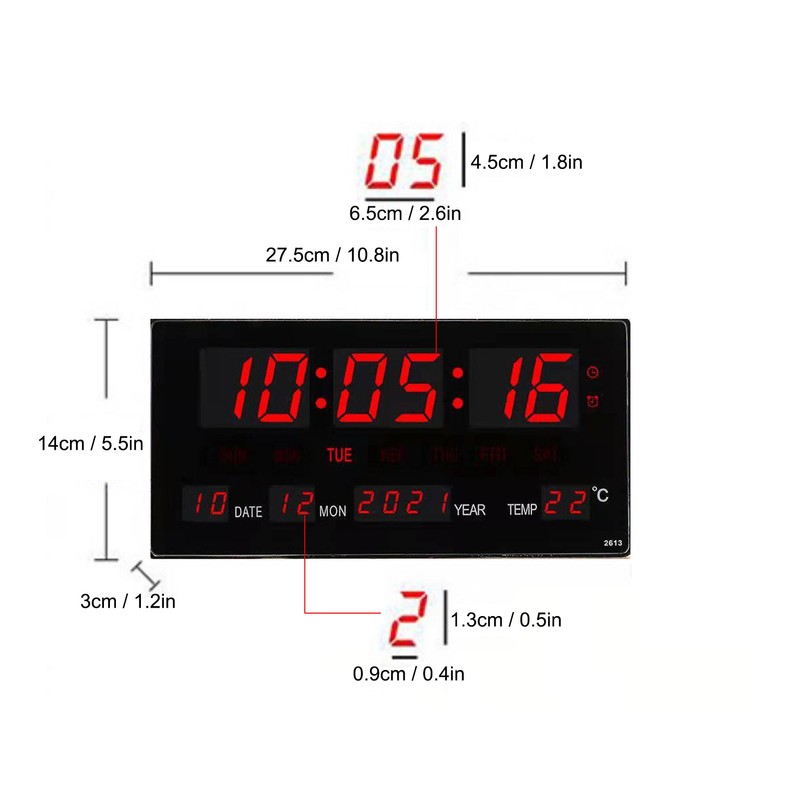 LED Number Clock Large Big Digital Display with Temperature Wall