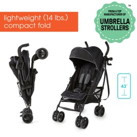 Summer Infant 3Dlite+ Convenience Stroller, Lightweight Umbrella Stroller with Oversized Canopy, Extra-Large Storage and Compact Fold, Black